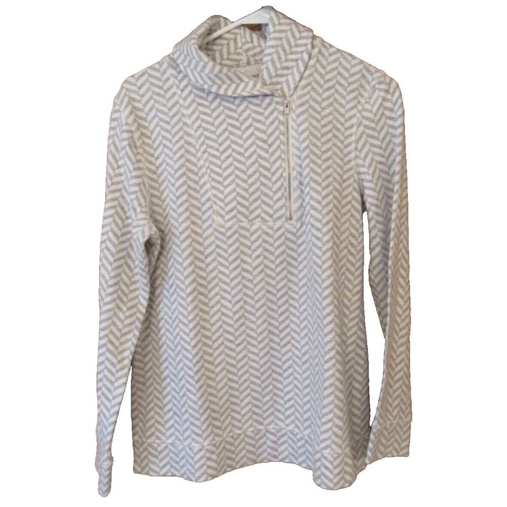 Croft & Barrow Gray and White 1/4 Zip Flap Cowl Neck Sweater Size S